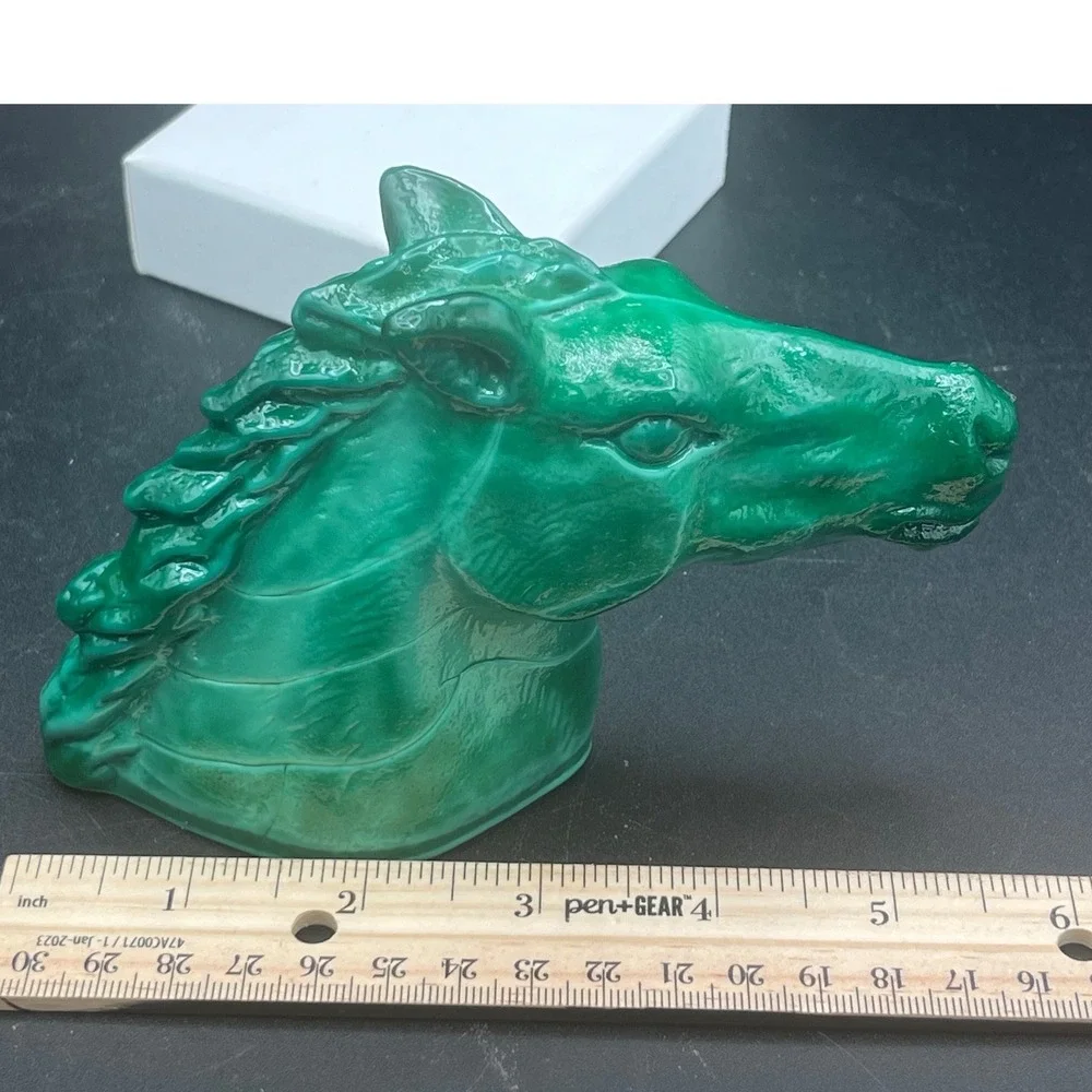 Vintage Jade Malachite Glass Horse Head Figurine‎ Czech Art Deco Hoffmann